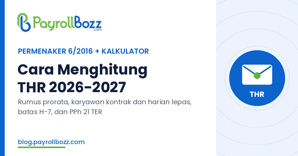 Cara menghitung THR 2026 sesuai Permenaker 6/2016: rumus prorata, karyawan kontrak dan harian lepas, batas H-7, PPh 21 TER, dan kalkulator